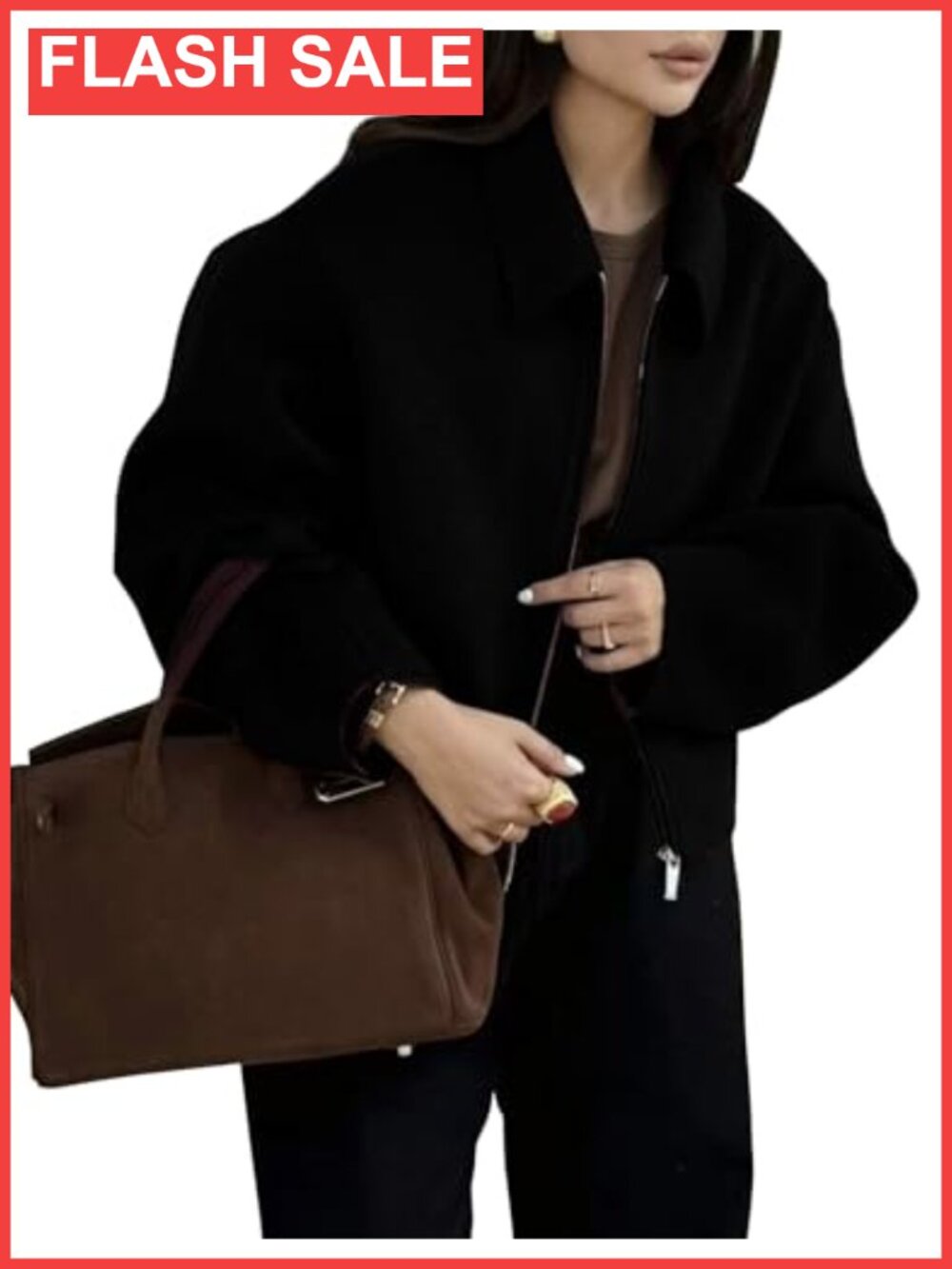 Cropped Wool Blend Bomber Jacket Zip Up Short Pea Coat with Pockets